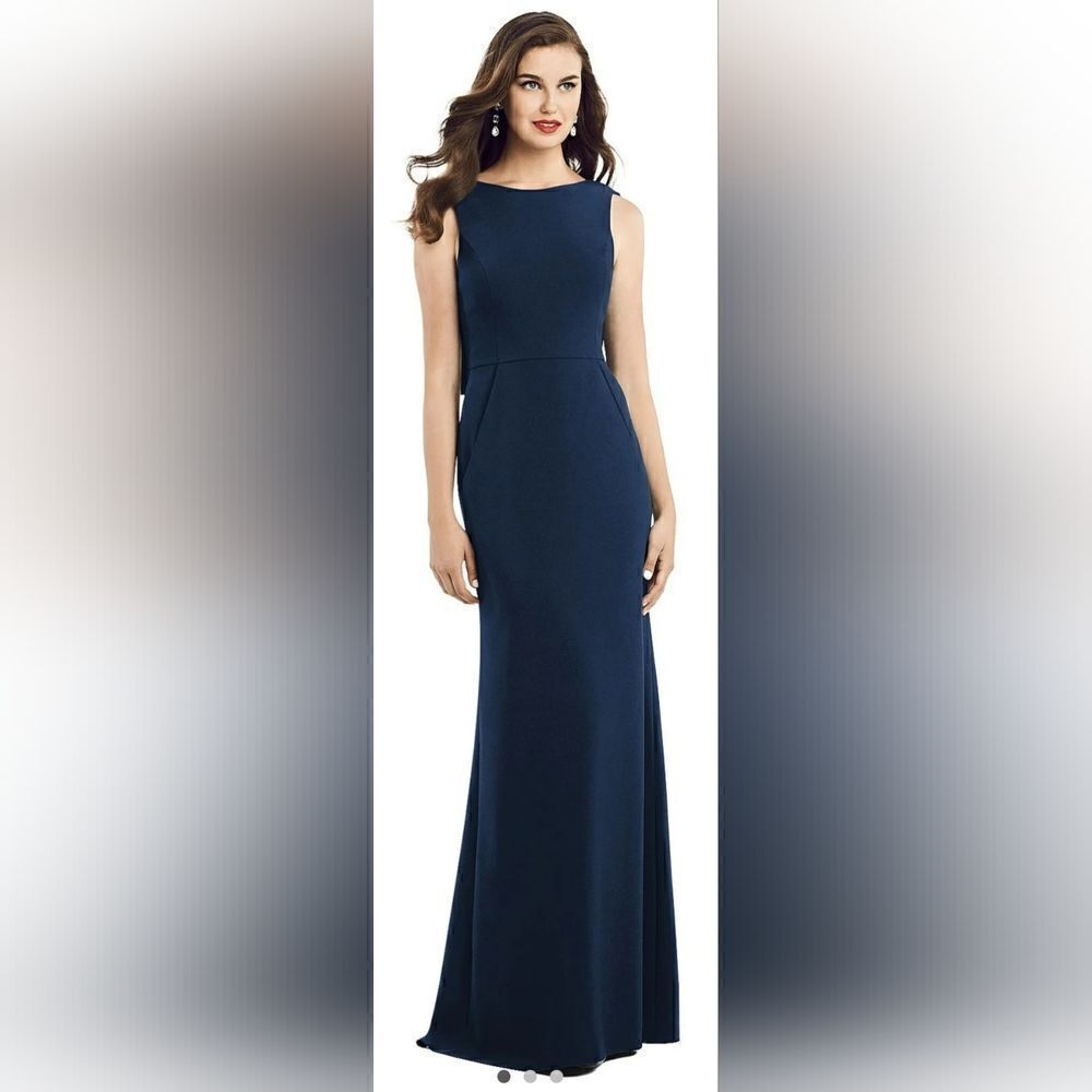 Dessy Collection Draped Backless Crepe Dress With Pockets 3061 NWOT size 6 blue
